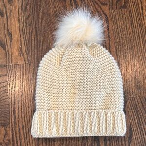 Cream Knit Pom-Pom Hat